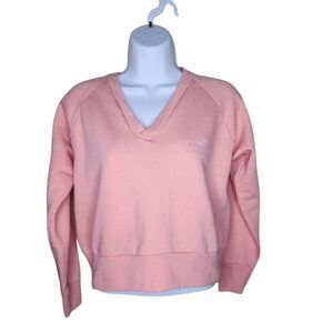 Vintage 1980s Cropped Long Sleeve Vneck Sporty Sweatshirt Womens Size M Pink